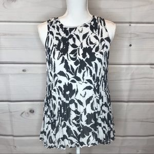 Daniel Rainn Black White Floral Pleated Blouse | Sleeveless Chiffon Flowy Top